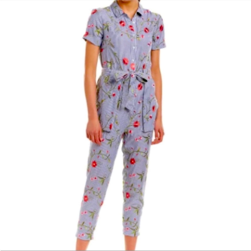 BCBG Blue Floral Cropped Jumpsuit